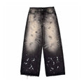 Custom Men's Black Baggy Selvedge Denim Jeans With Paint Splatters