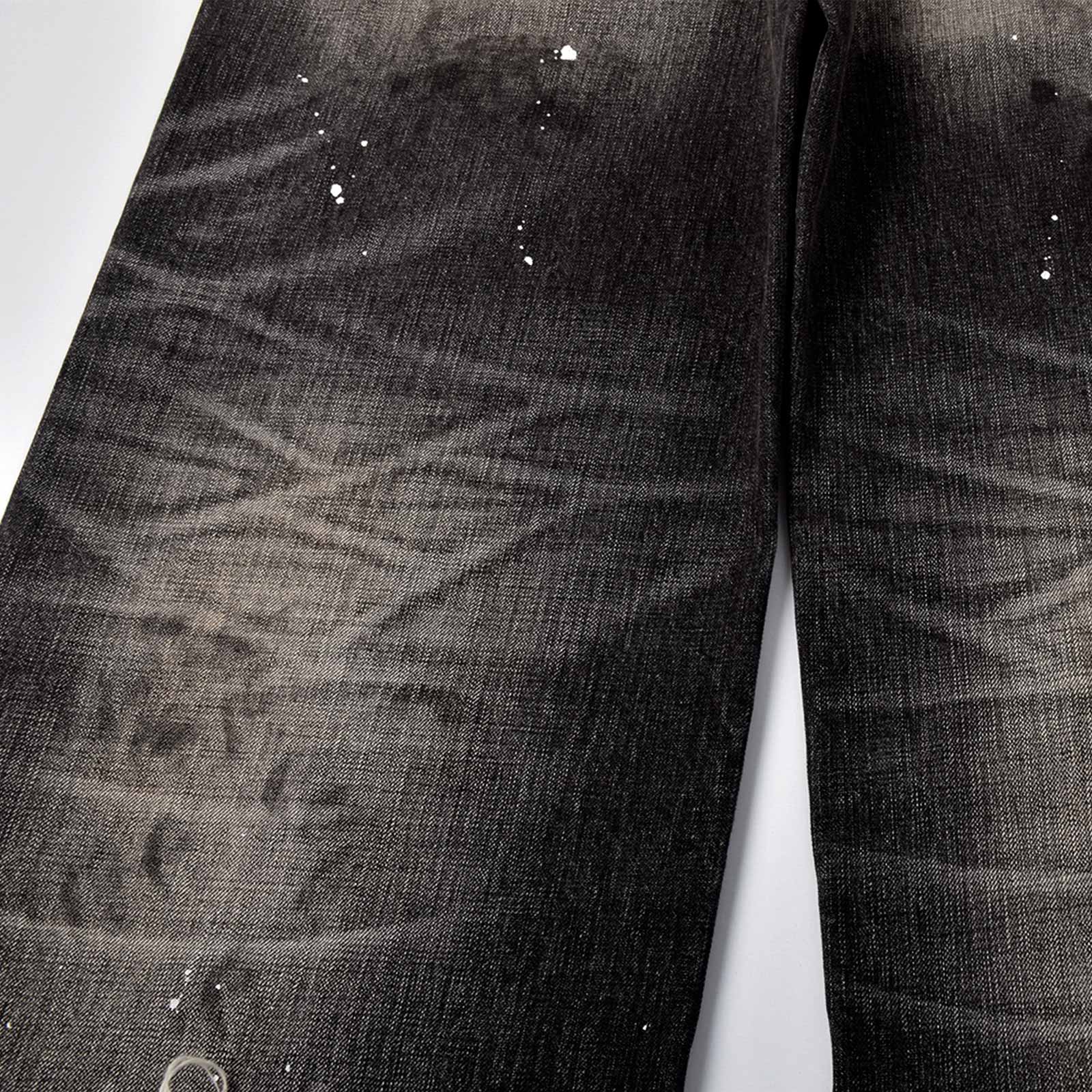 Custom Men's Black Baggy Selvedge Denim Jeans With Paint Splatters