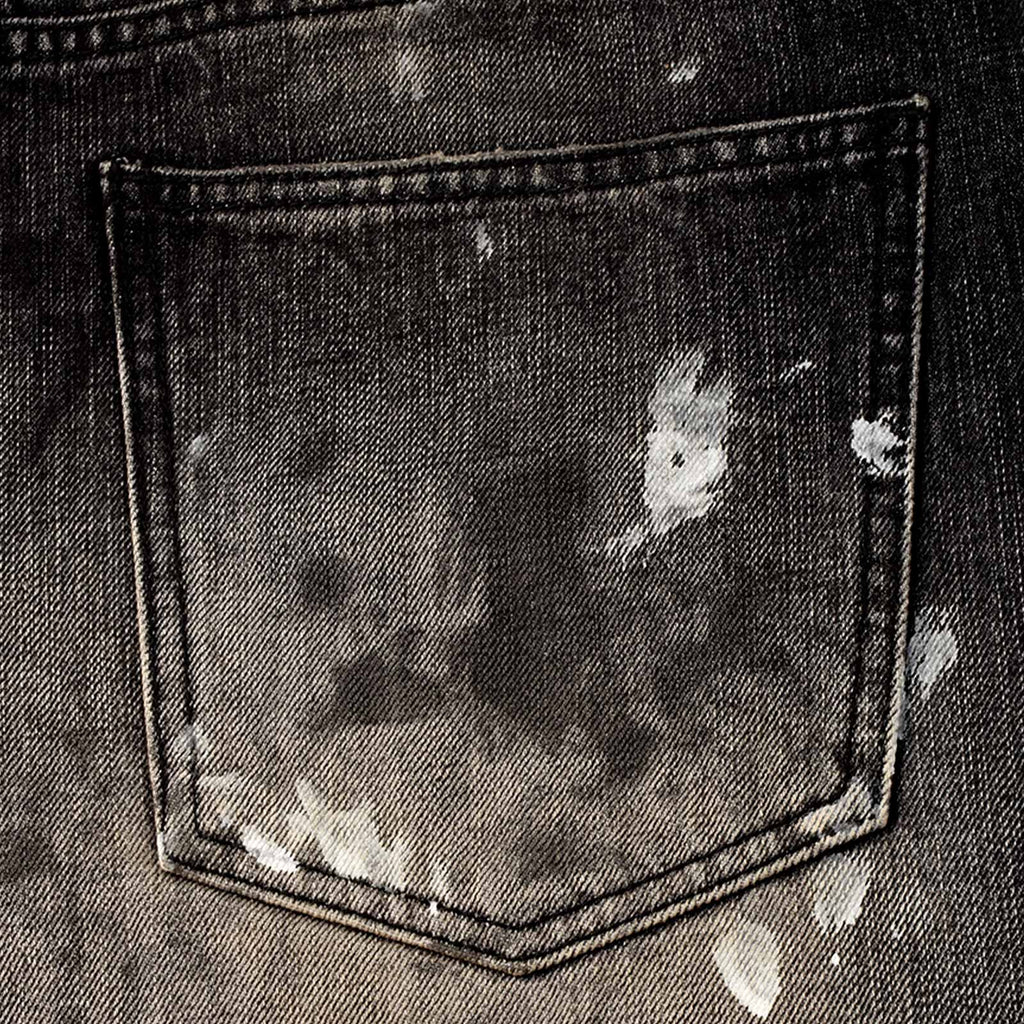 Custom Men's Black Baggy Selvedge Denim Jeans With Paint Splatters