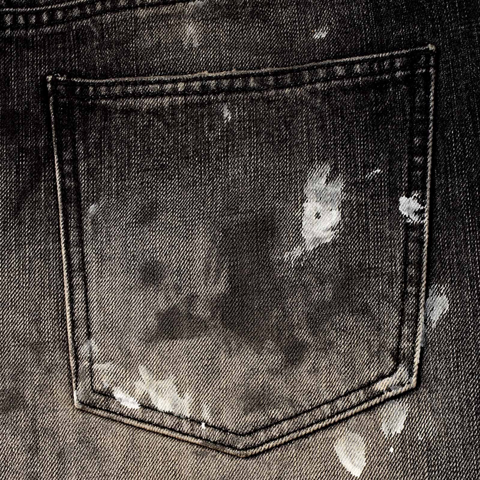 Custom Men's Black Baggy Selvedge Denim Jeans With Paint Splatters