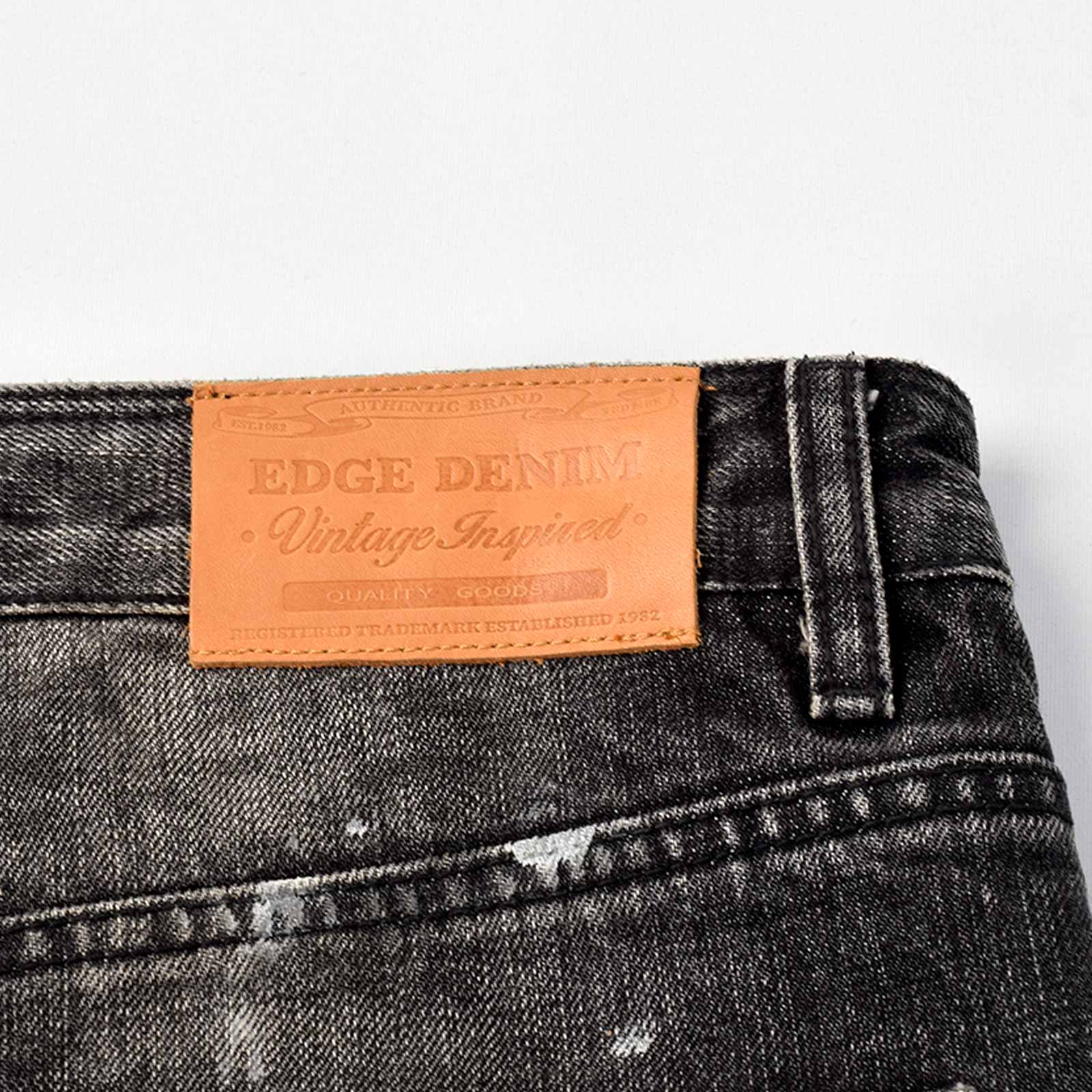 Custom Men's Black Baggy Selvedge Denim Jeans With Paint Splatters