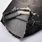 Custom Men's Black Baggy Selvedge Denim Jeans With Paint Splatters