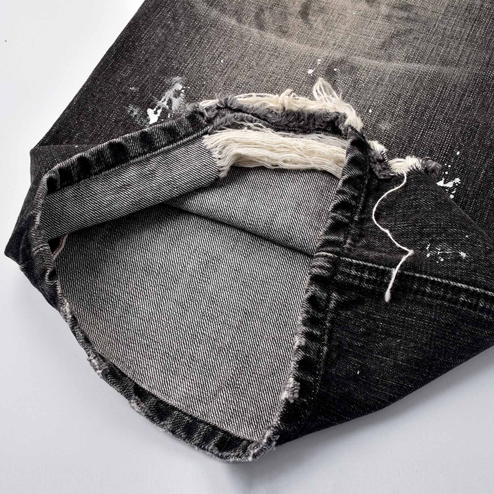 Custom Men's Black Baggy Selvedge Denim Jeans With Paint Splatters