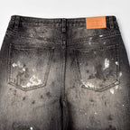 Custom Men's Black Baggy Selvedge Denim Jeans With Paint Splatters