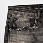 Custom Men's Black Baggy Selvedge Denim Jeans With Paint Splatters