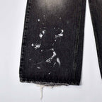 Custom Men's Black Baggy Selvedge Denim Jeans With Paint Splatters