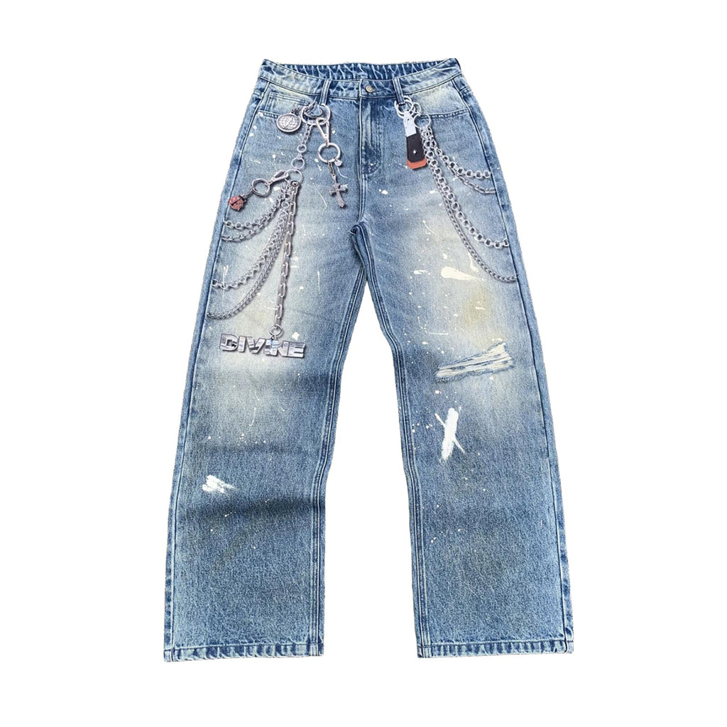 Custom Men's Digital Printing Baggy Fit Jeans With Distressed