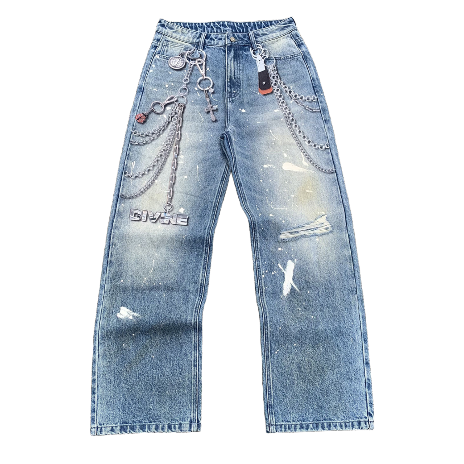 Custom Men's Baggy Digital Printing Jeans With Distressed