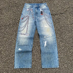 Custom Men's Baggy Digital Printing Jeans With Distressed