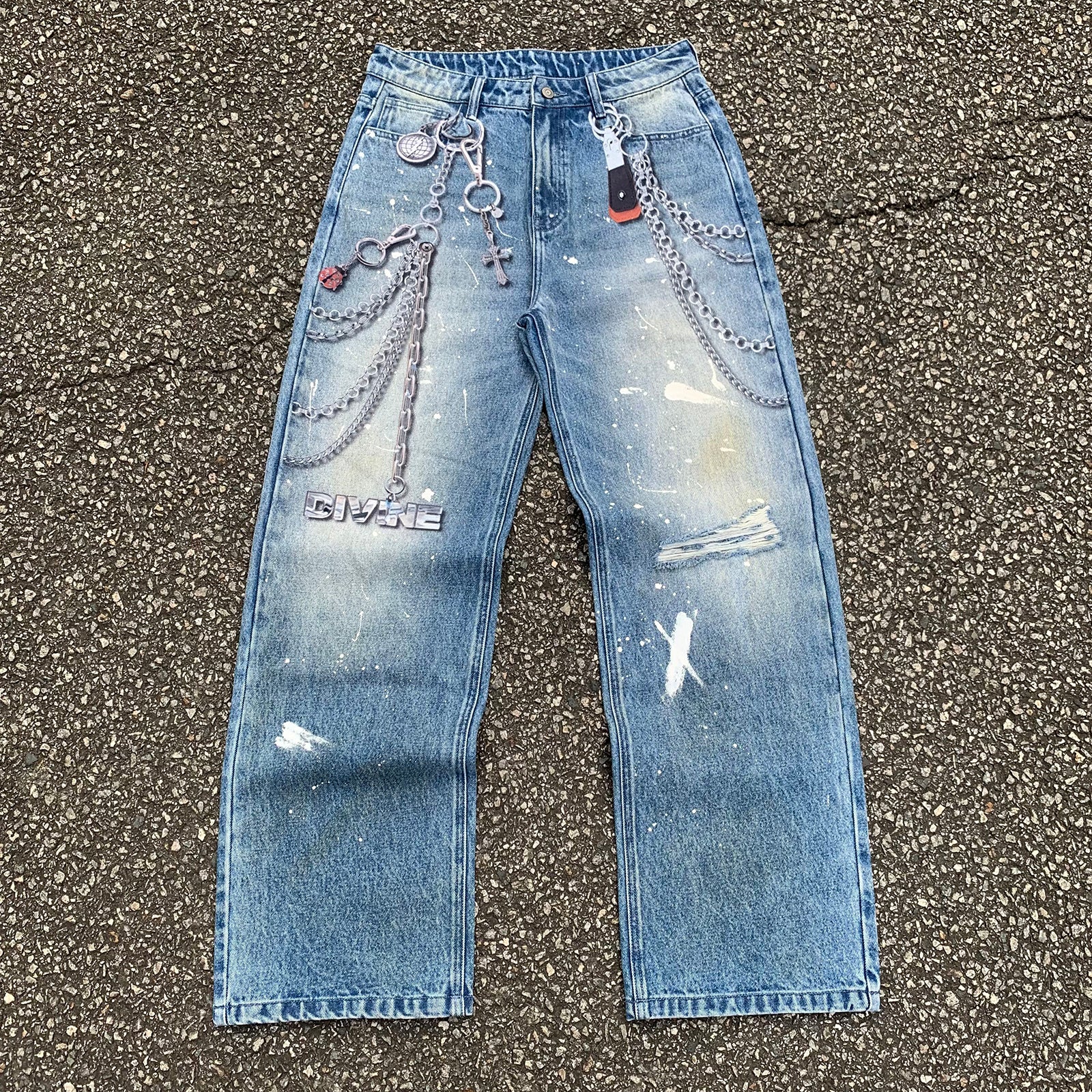 Custom Men's Baggy Digital Printing Jeans With Distressed