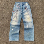 Custom Men's Baggy Digital Printing Jeans With Distressed