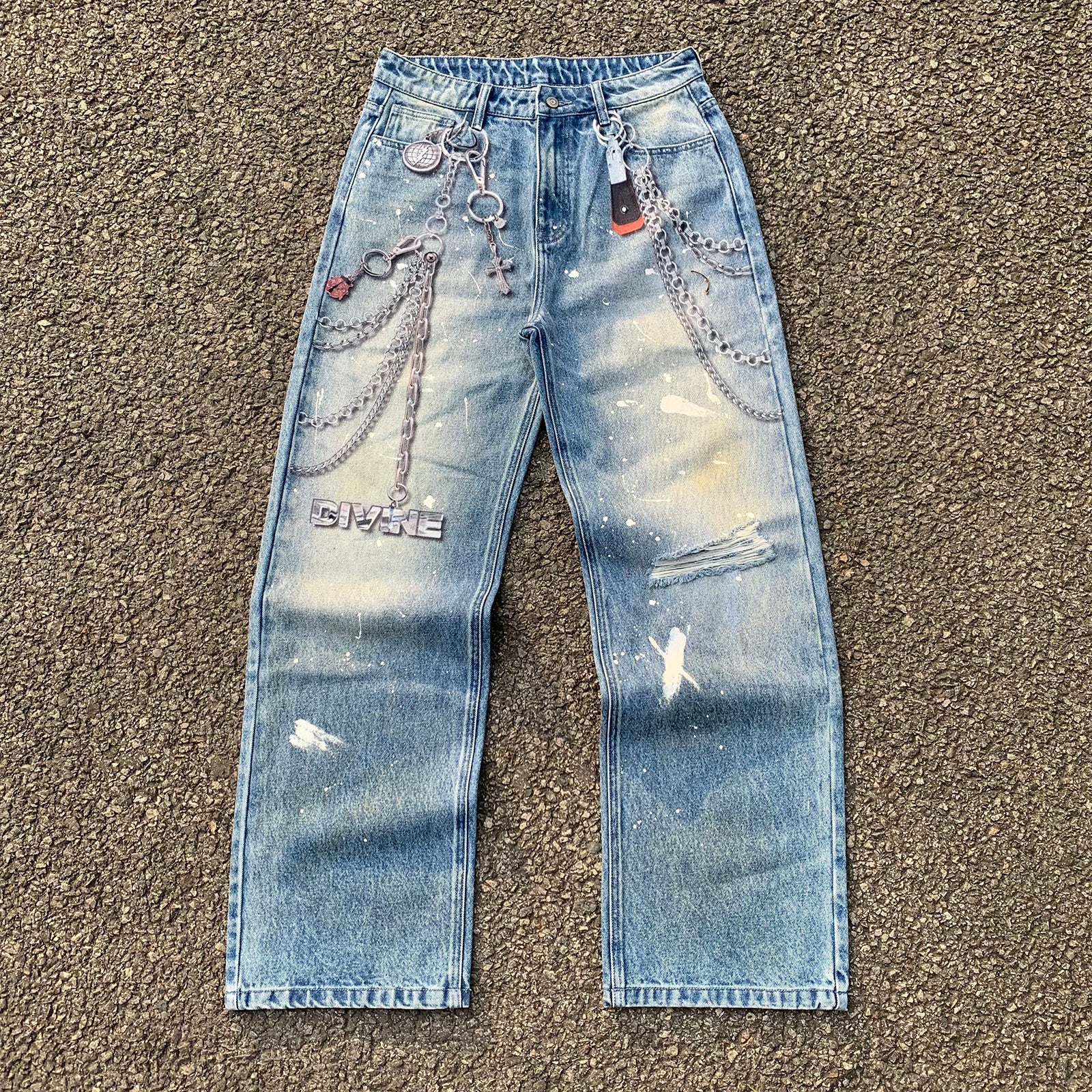 Custom Men's Baggy Digital Printing Jeans With Distressed
