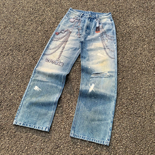 Custom Men's Baggy Digital Printing Jeans With Distressed