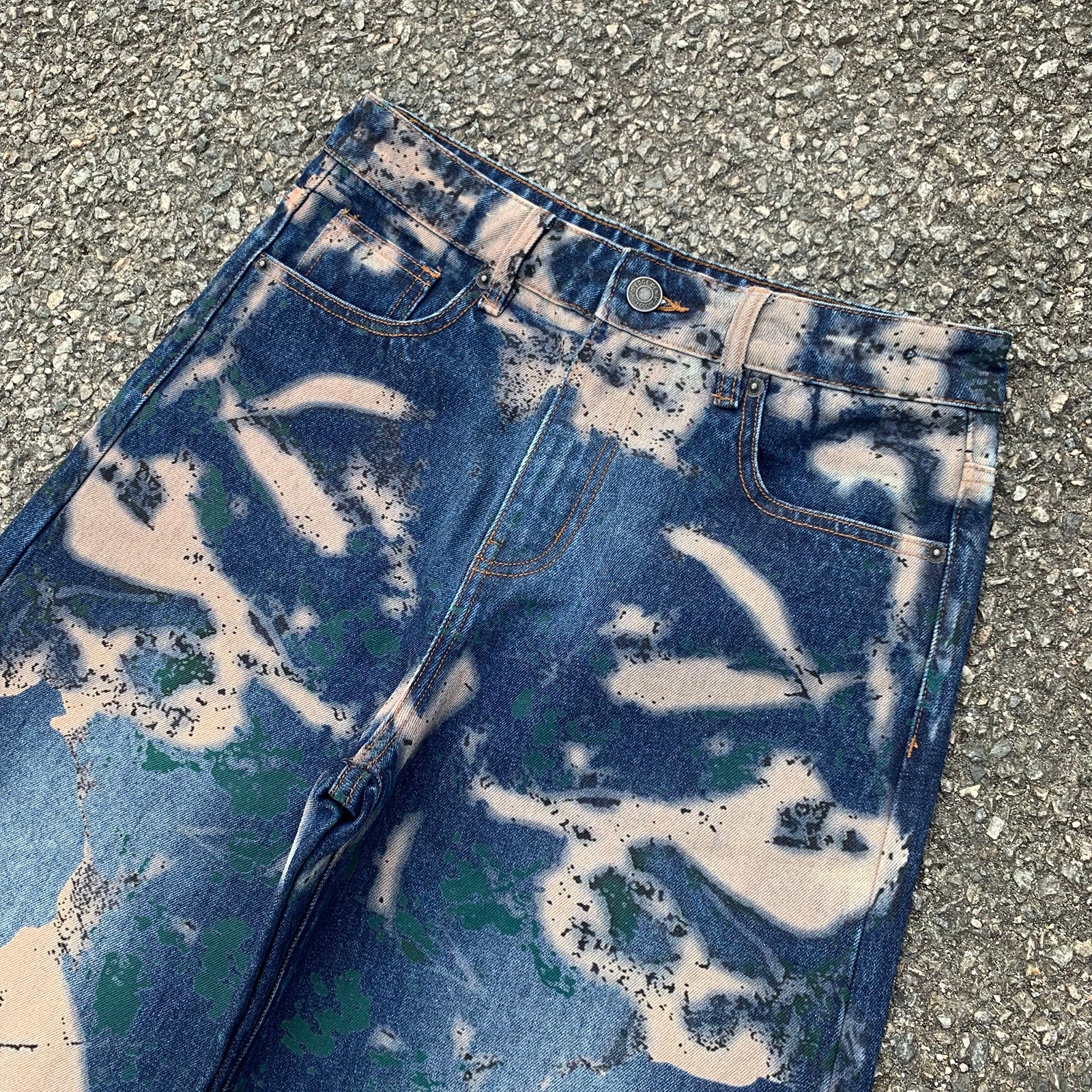 Custom Men's Blue Wide Leg Jeans