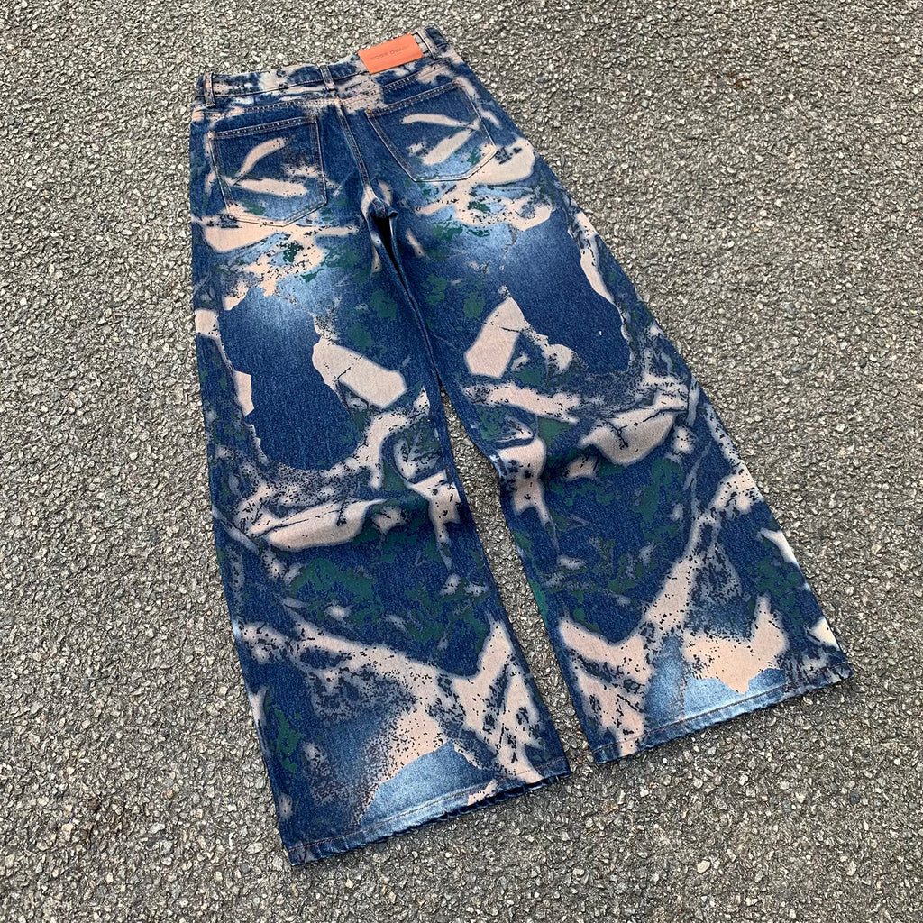 Custom Men's Blue Wide Leg Jeans