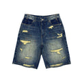 Custom Men's Blue Rhinestone Vintage Washed Jeans Shorts With Distressed