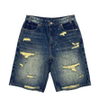 Custom Men's Blue Rhinestone Vintage Washed Jeans Shorts With Distressed
