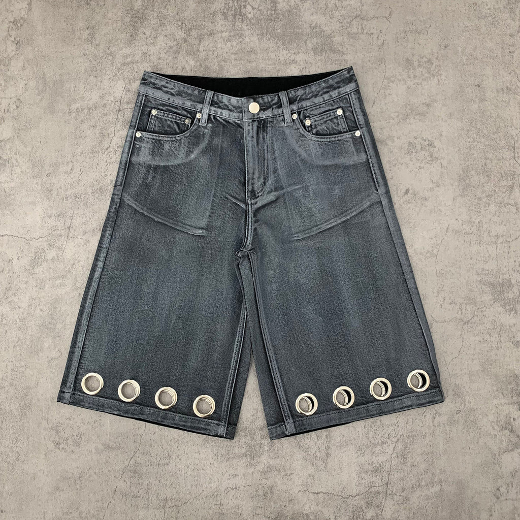 Custom Men's Grey Waxed Baggy Jeans Shorts