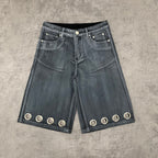Custom Men's Grey Waxed Baggy Jeans Shorts
