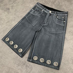 Custom Men's Grey Waxed Baggy Jeans Shorts