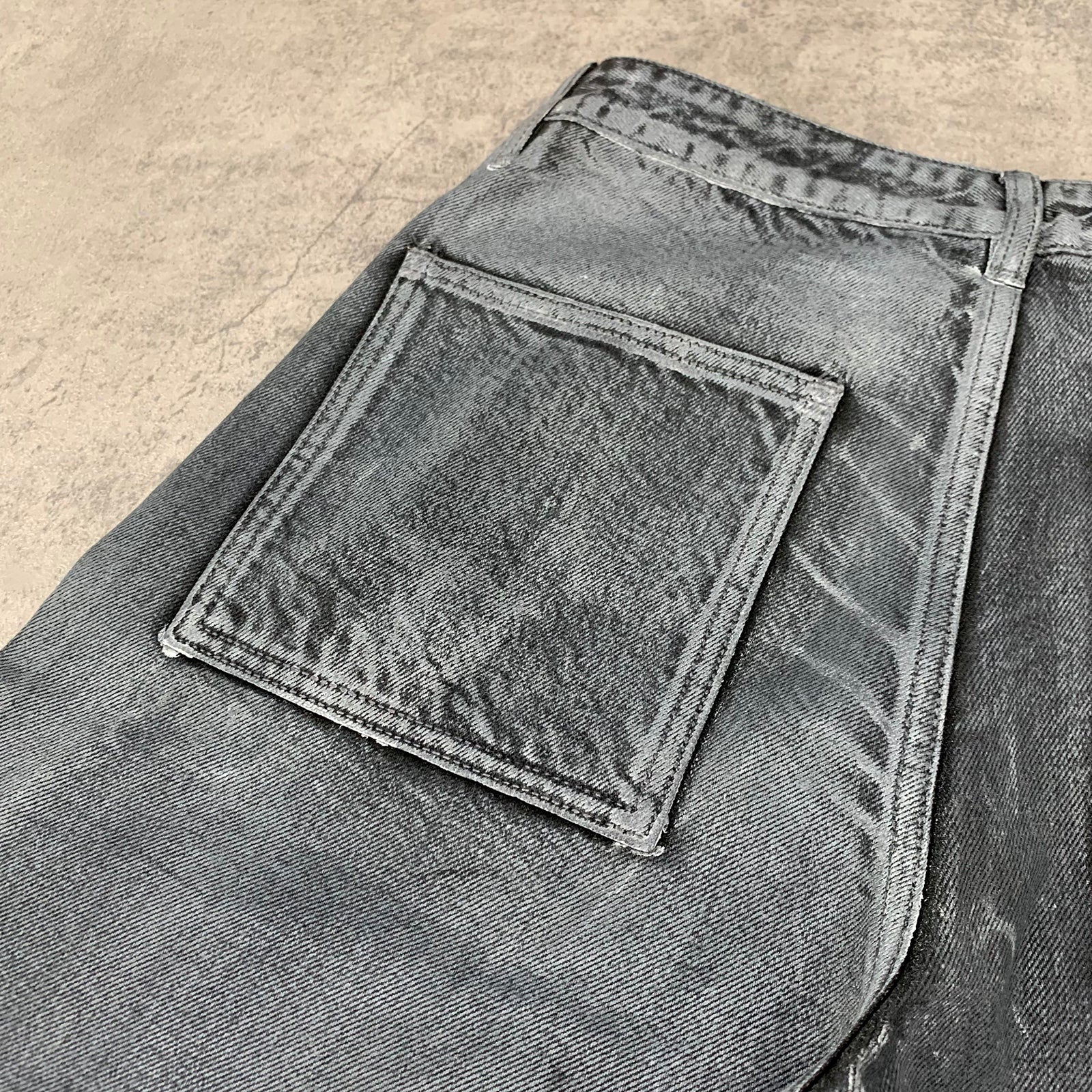 Custom Men's Grey Waxed Baggy Jeans Shorts