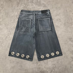 Custom Men's Grey Waxed Baggy Jeans Shorts