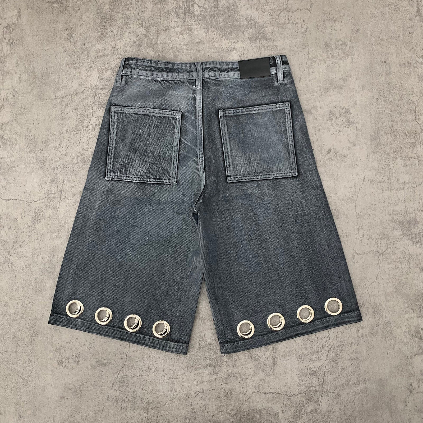 Custom Men's Grey Waxed Baggy Jeans Shorts
