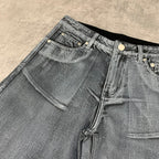 Custom Men's Grey Waxed Baggy Jeans Shorts
