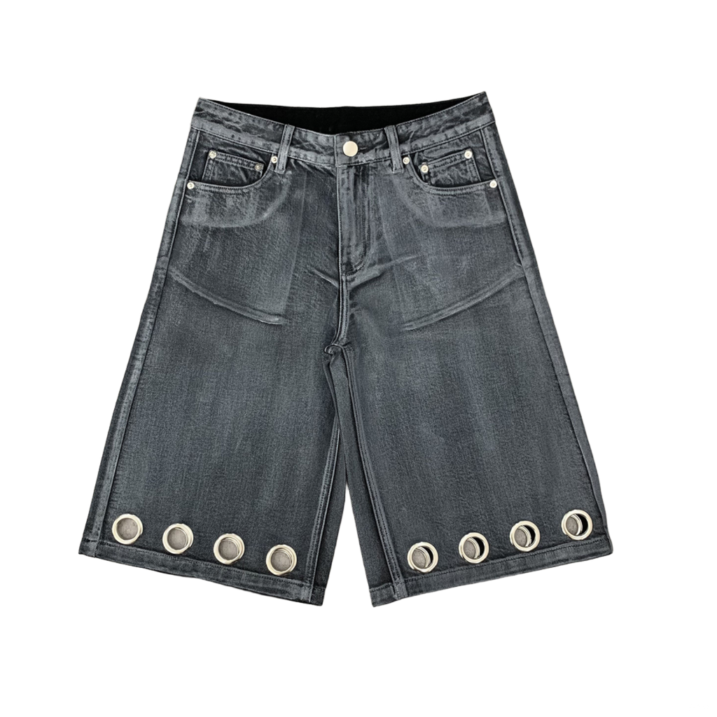 Custom Men's Grey Waxed Baggy Jeans Shorts