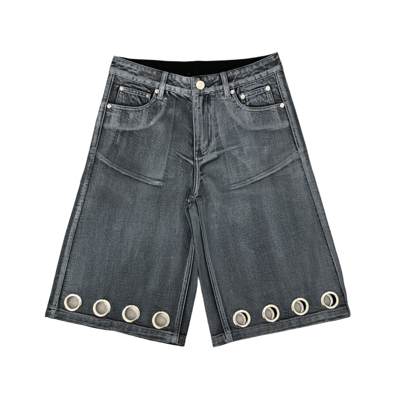 Custom Men's Grey Waxed Baggy Jeans Shorts