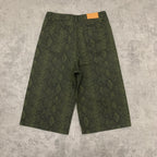 Custom Men's Straight Green Snake Jeans Shorts With Digital Printing