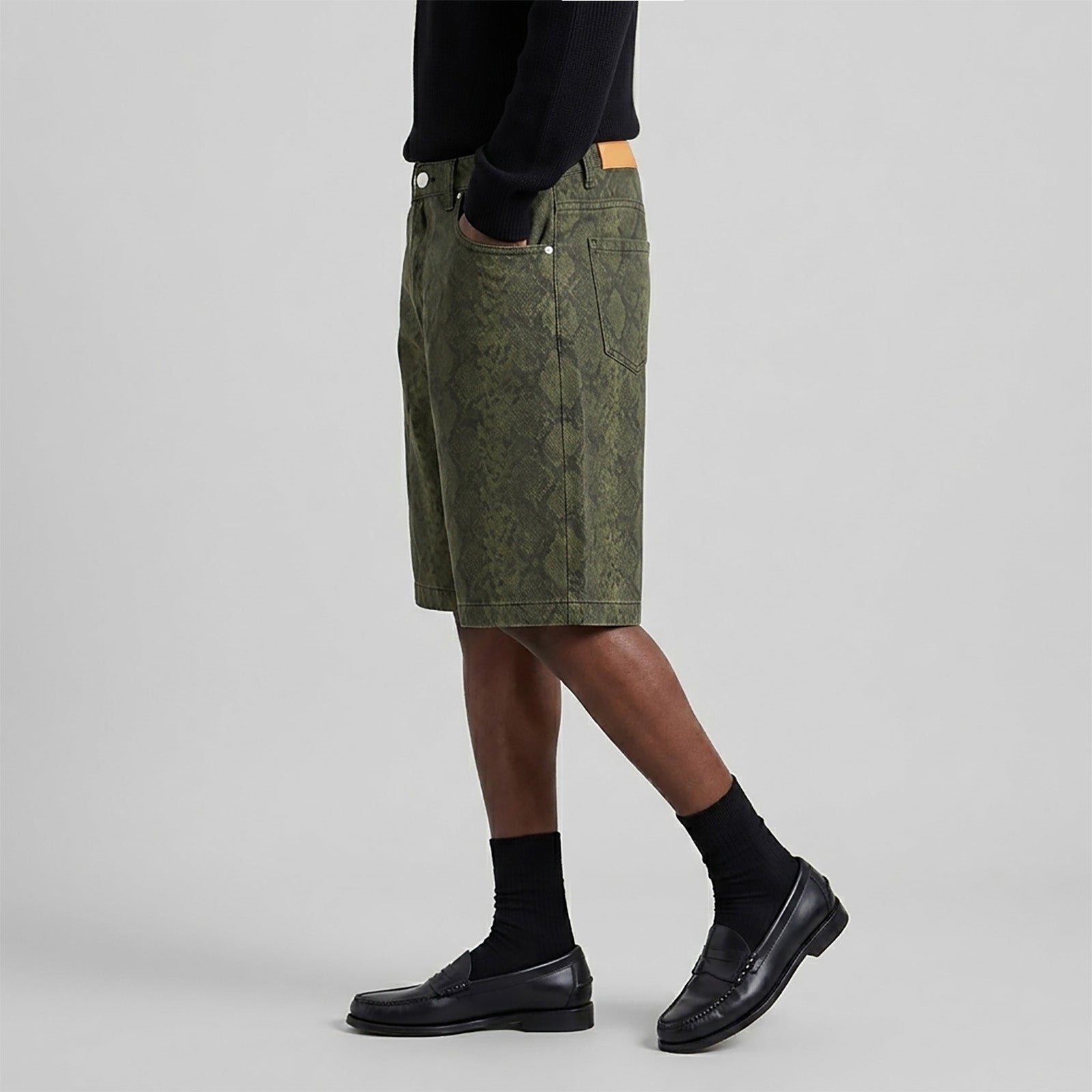 Custom Men's Straight Green Snake Jeans Shorts With Digital Printing