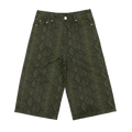 Custom Men's Straight Green Snake Jeans Shorts With Digital Printing