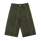 Custom Men's Straight Green Snake Jeans Shorts With Digital Printing