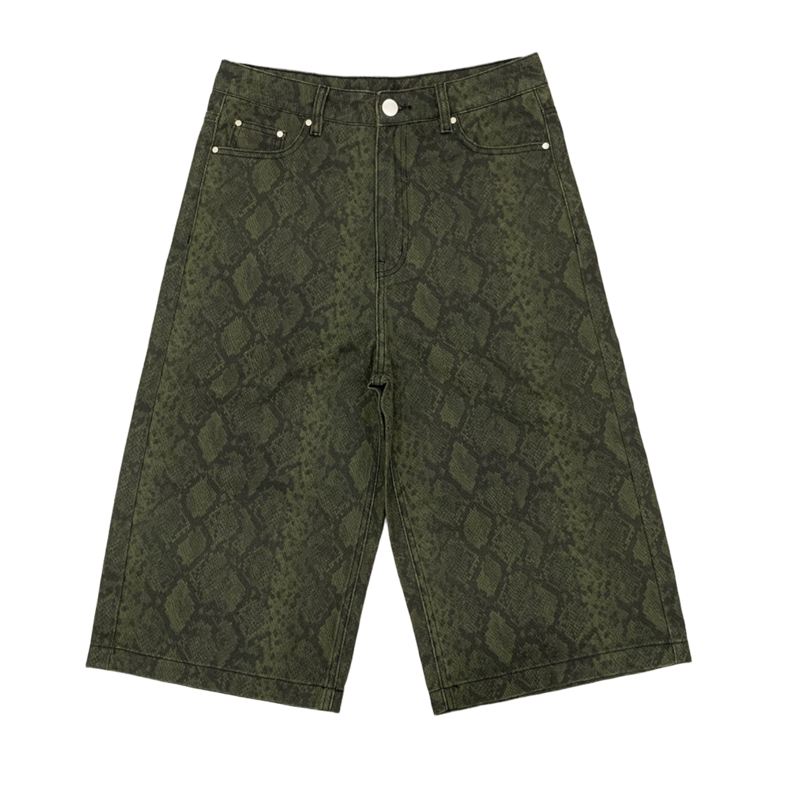 Custom Men's Straight Green Snake Jeans Shorts With Digital Printing