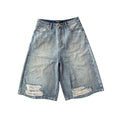 Custom Men's Blue Baggy Distressed Vintage Jeans Shorts With Dirty Washed