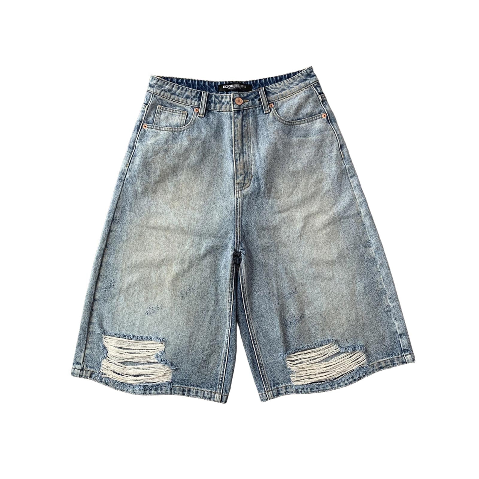 Custom Men's Blue Baggy Distressed Vintage Jeans Shorts With Dirty Washed