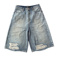 Custom Men's Blue Baggy Distressed Vintage Jeans Shorts With Dirty Washed