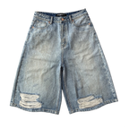 Custom Men's Blue Baggy Distressed Vintage Jeans Shorts With Dirty Washed