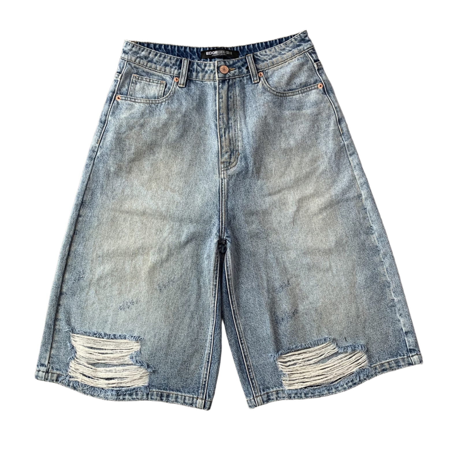 Custom Men's Blue Baggy Distressed Vintage Jeans Shorts With Dirty Washed