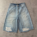 Custom Men's Blue Baggy Distressed Vintage Jeans Shorts With Dirty Washed