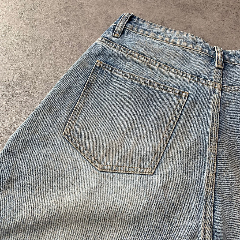 Custom Men's Blue Baggy Distressed Vintage Jeans Shorts With Dirty Washed