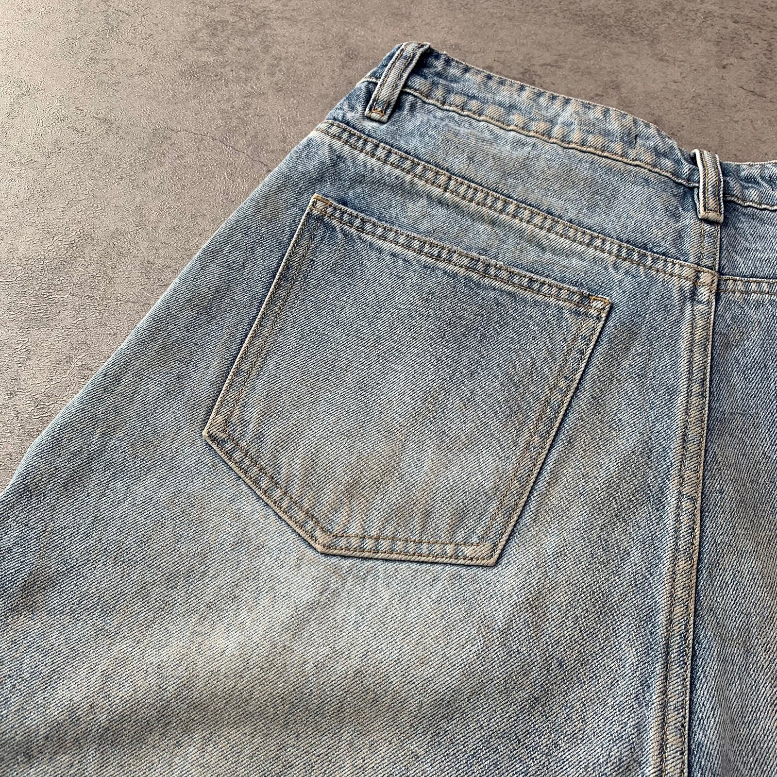 Custom Men's Blue Baggy Distressed Vintage Jeans Shorts With Dirty Washed