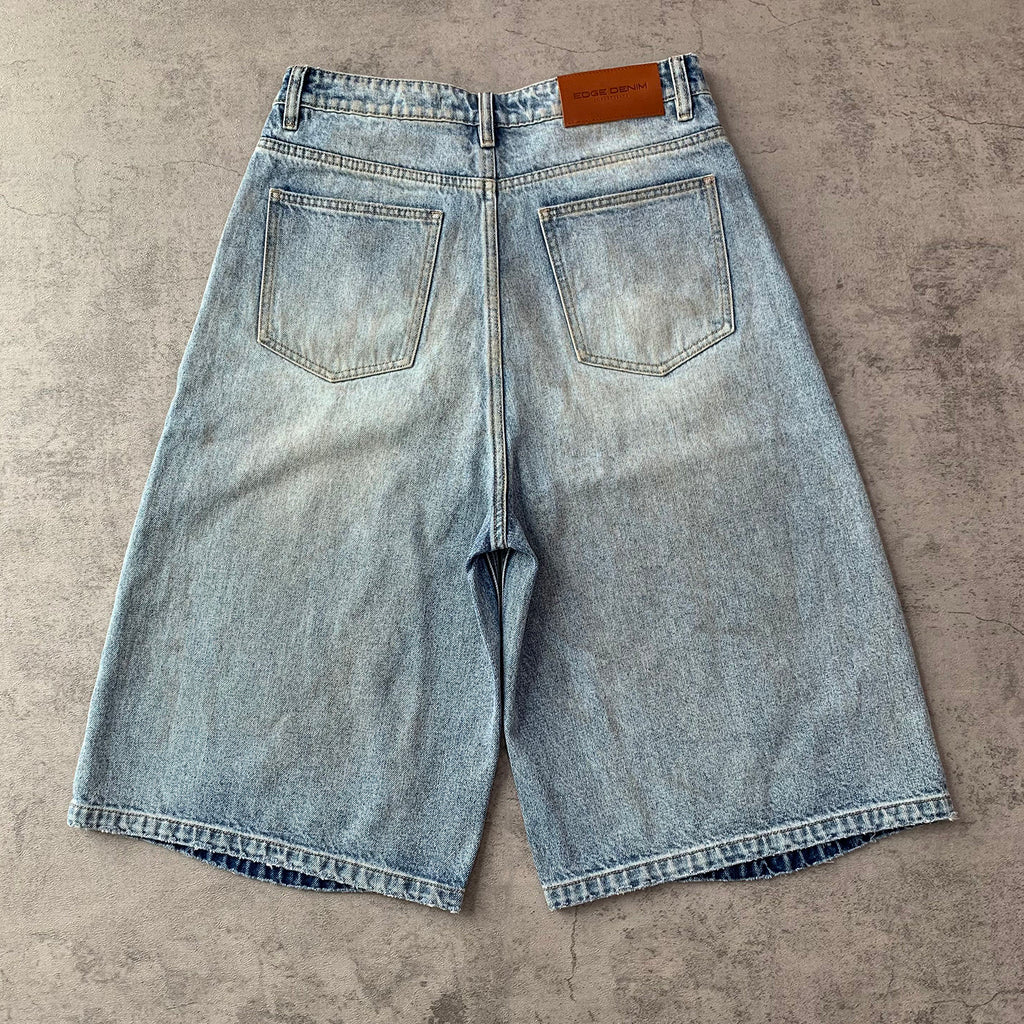 Custom Men's Blue Baggy Distressed Vintage Jeans Shorts With Dirty Washed