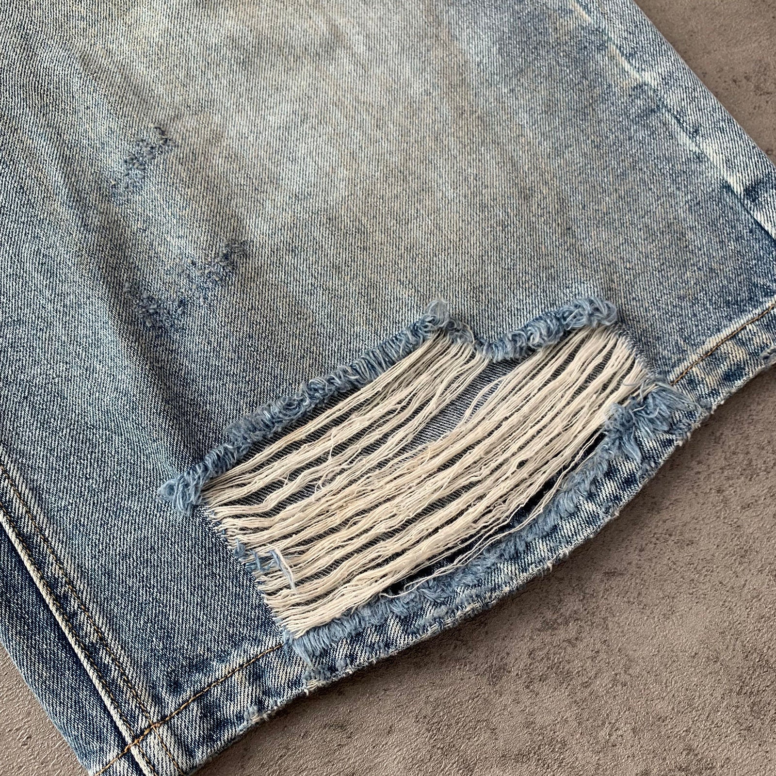 Custom Men's Blue Baggy Distressed Vintage Jeans Shorts With Dirty Washed