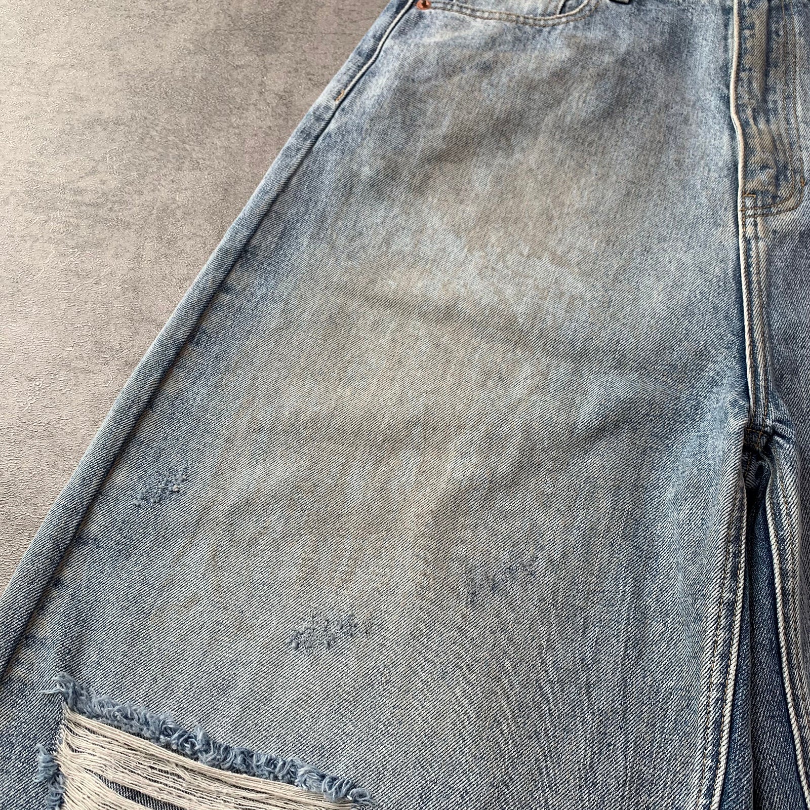 Custom Men's Blue Baggy Distressed Vintage Jeans Shorts With Dirty Washed