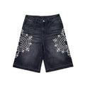 Custom Men's Black Rhinestone Raw Hem Jeans Shorts