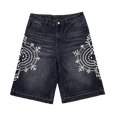 Custom Men's Black Rhinestone Raw Hem Jeans Shorts