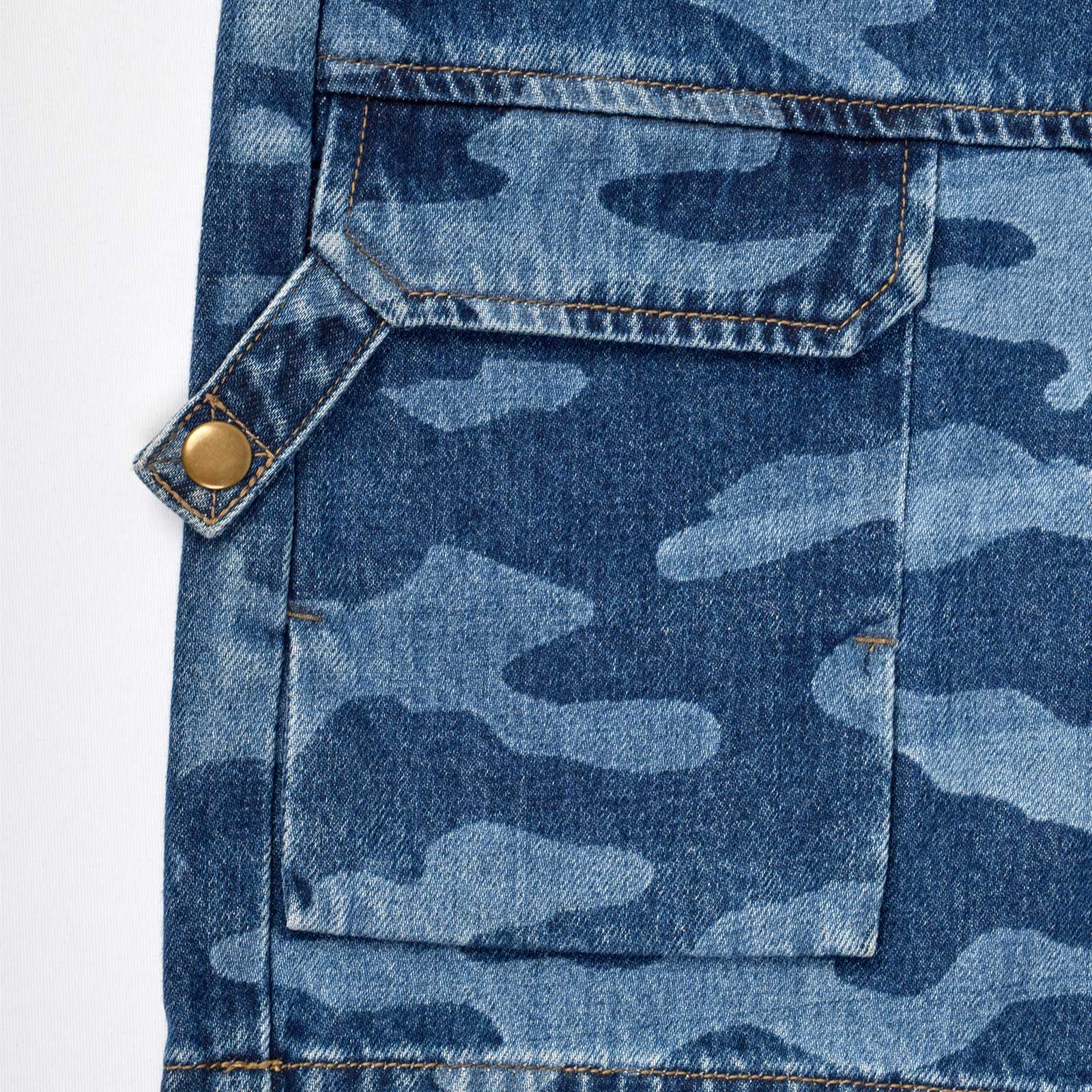 Custom Blue Jeans Overalls Jumpsuits With Camo Laser Printing