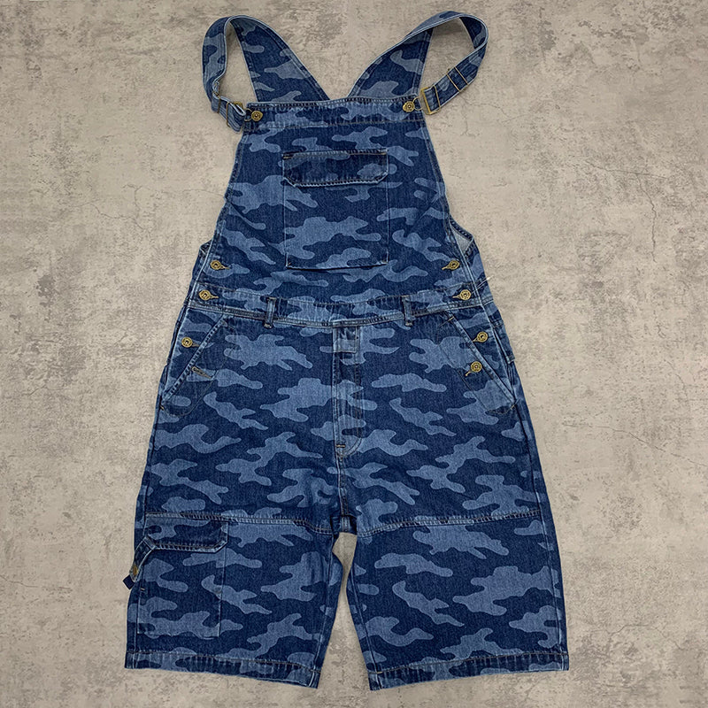 Custom Blue Jeans Overalls Jumpsuits With Camo Laser Printing